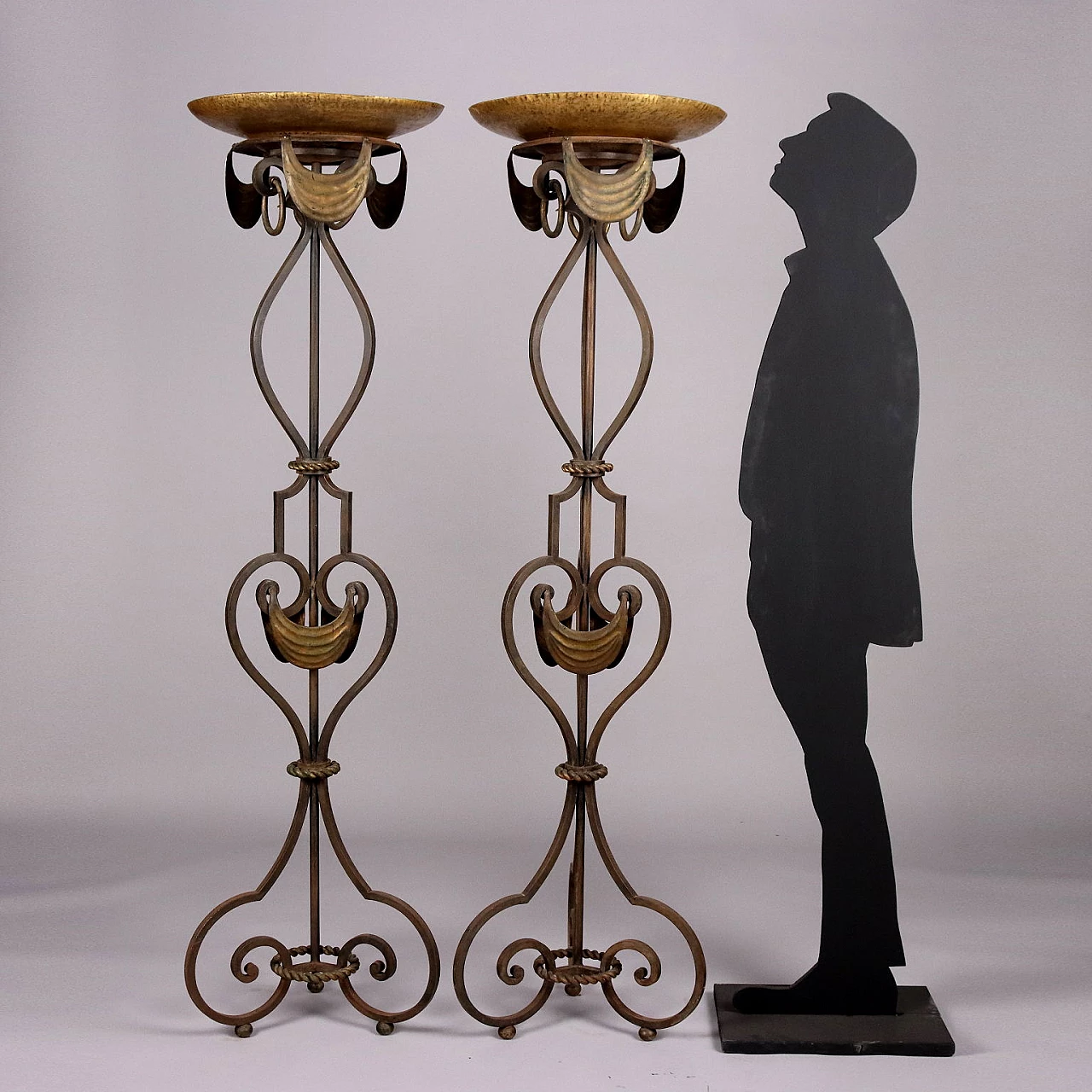 Pair of floor torch holders in wrought iron 2