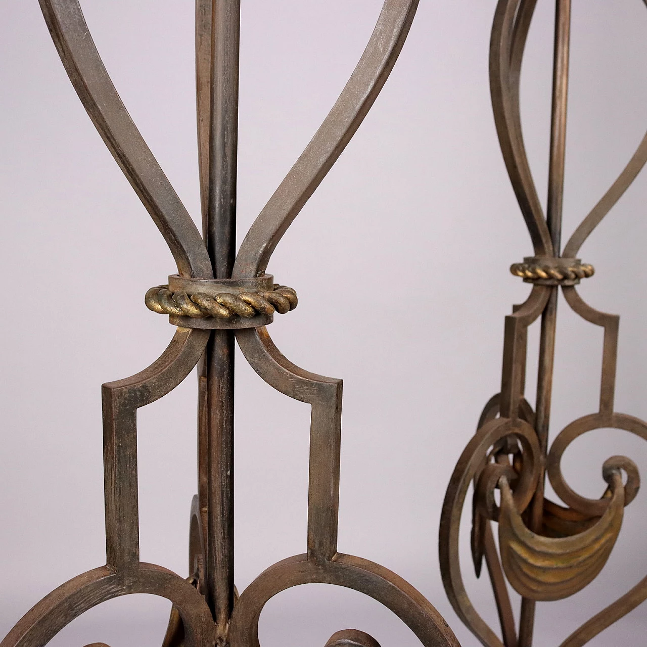 Pair of floor torch holders in wrought iron 7