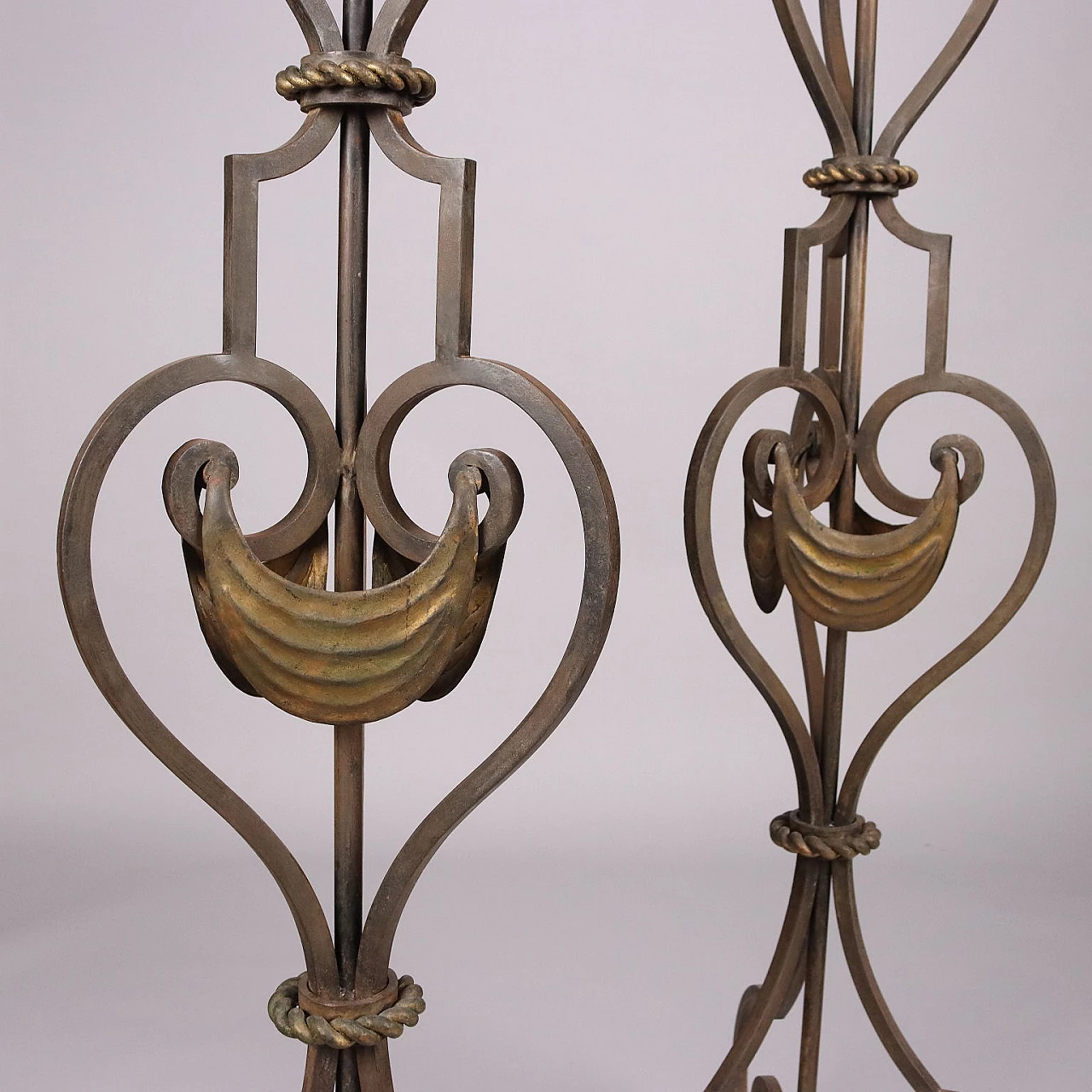 Pair of floor torch holders in wrought iron 8