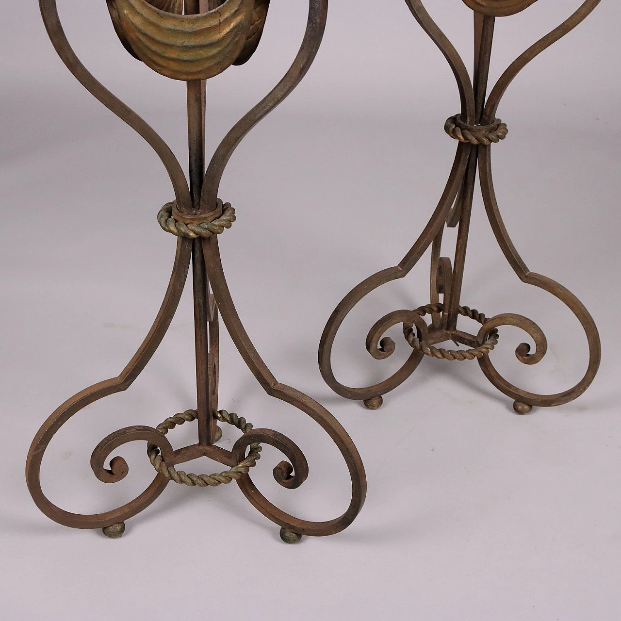 Pair of floor torch holders in wrought iron 9