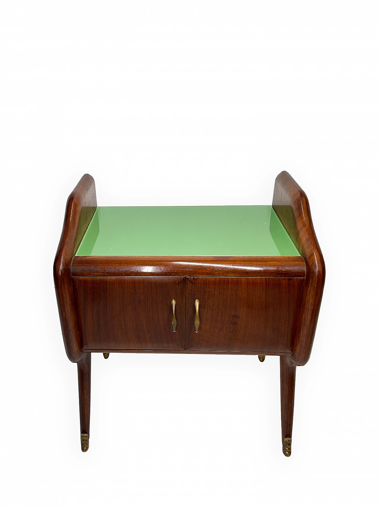 Pair of wooden bedside tables with green glass top, 1950s 19