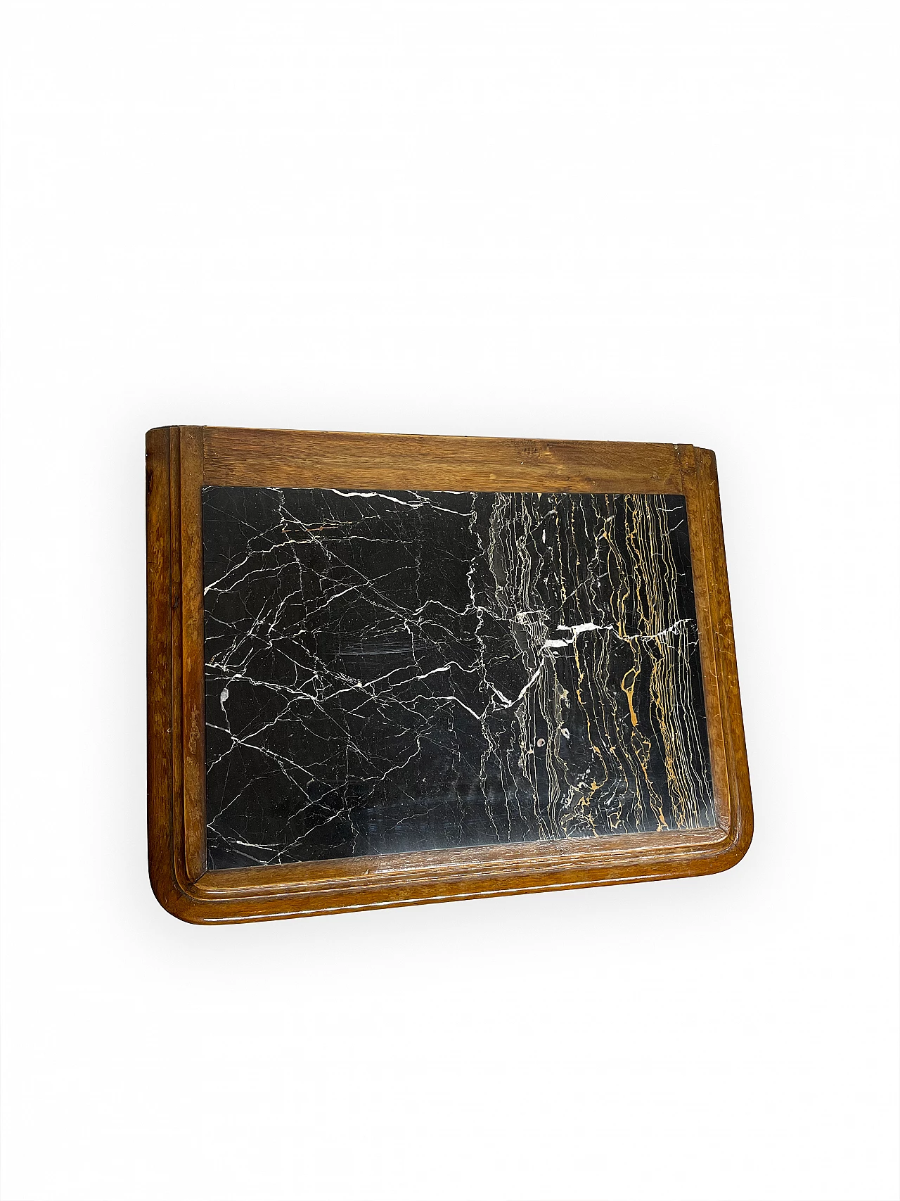 Coppia di Comodini in noce con piano in marmo nero venato, anni '30 11