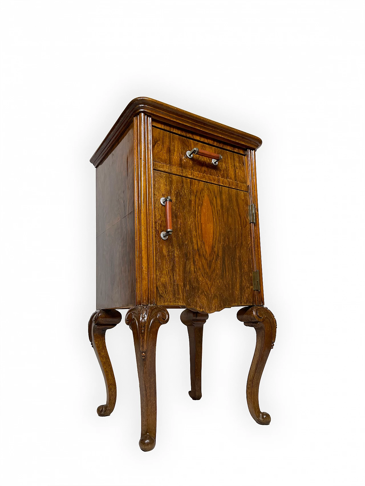 Pair of walnut bedside table with black veined marble top, 1930s 14
