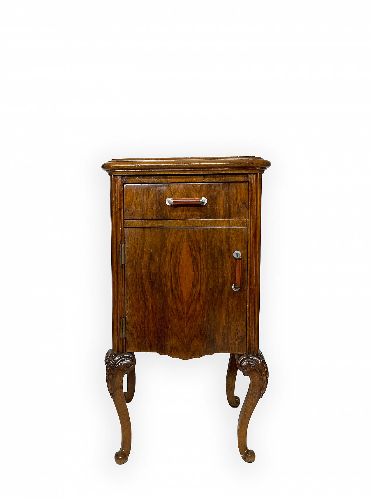 Pair of walnut bedside table with black veined marble top, 1930s 20
