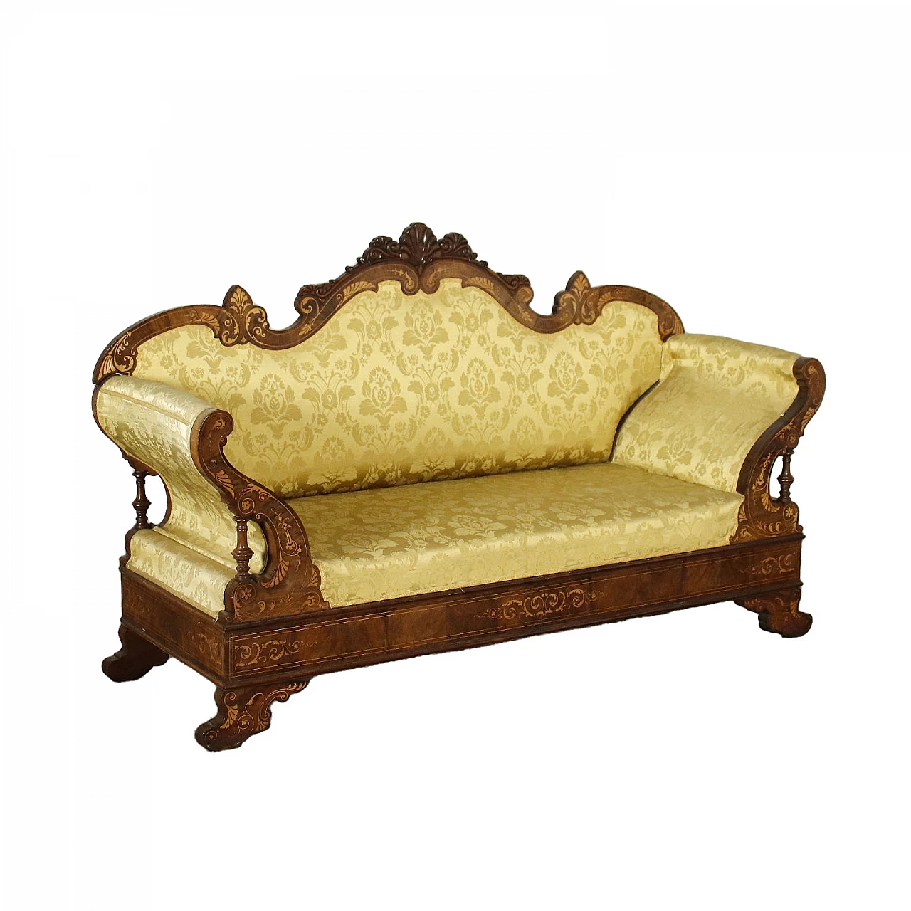 Charles X sofa in walnut with maple inlays, 19th century 1