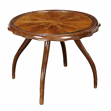 Coffee table in beech, walnut veneer and glass, 1950s
