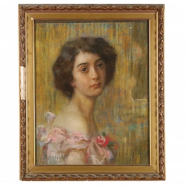 Rossi, female portrait, pastel drawing on cardboard, 19th century