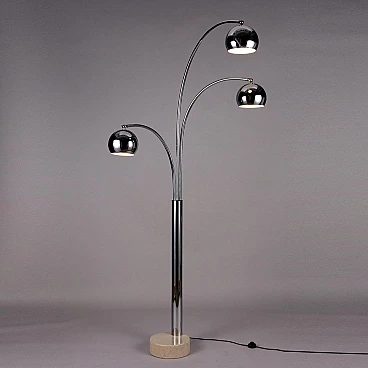 Chrome-plated metal floor lamp with marble base, 1970s