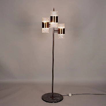 Lampada da terra in metallo con base in marmo e diffusori in vetro, anni '60
