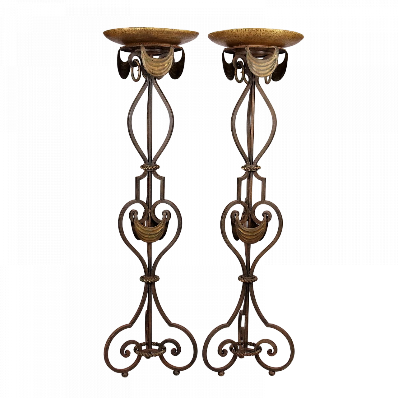 Pair of floor torch holders in wrought iron 10