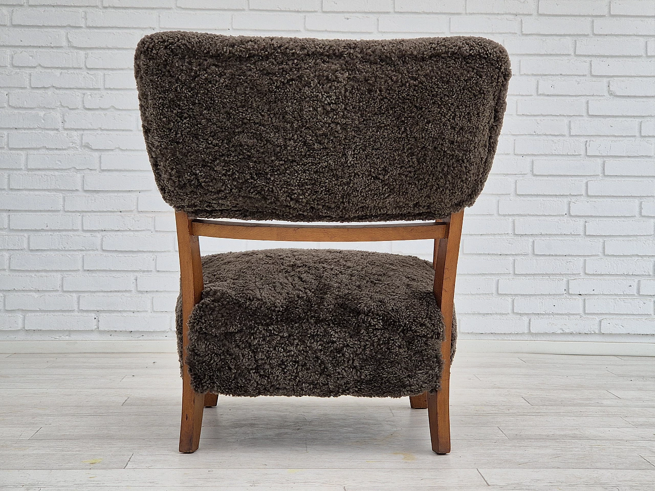Danish beechwood armchair with sheep skin upholstery, 1950s 5
