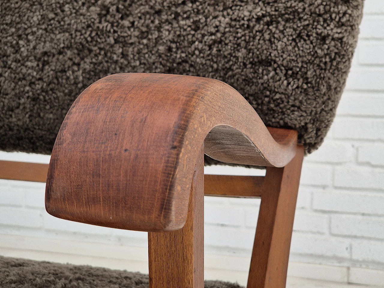 Danish beechwood armchair with sheep skin upholstery, 1950s 9