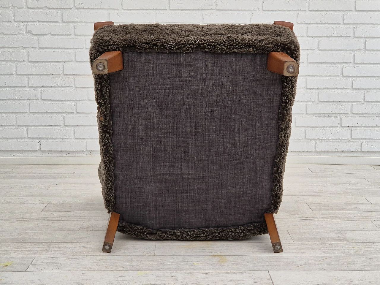 Danish beechwood armchair with sheep skin upholstery, 1950s 13