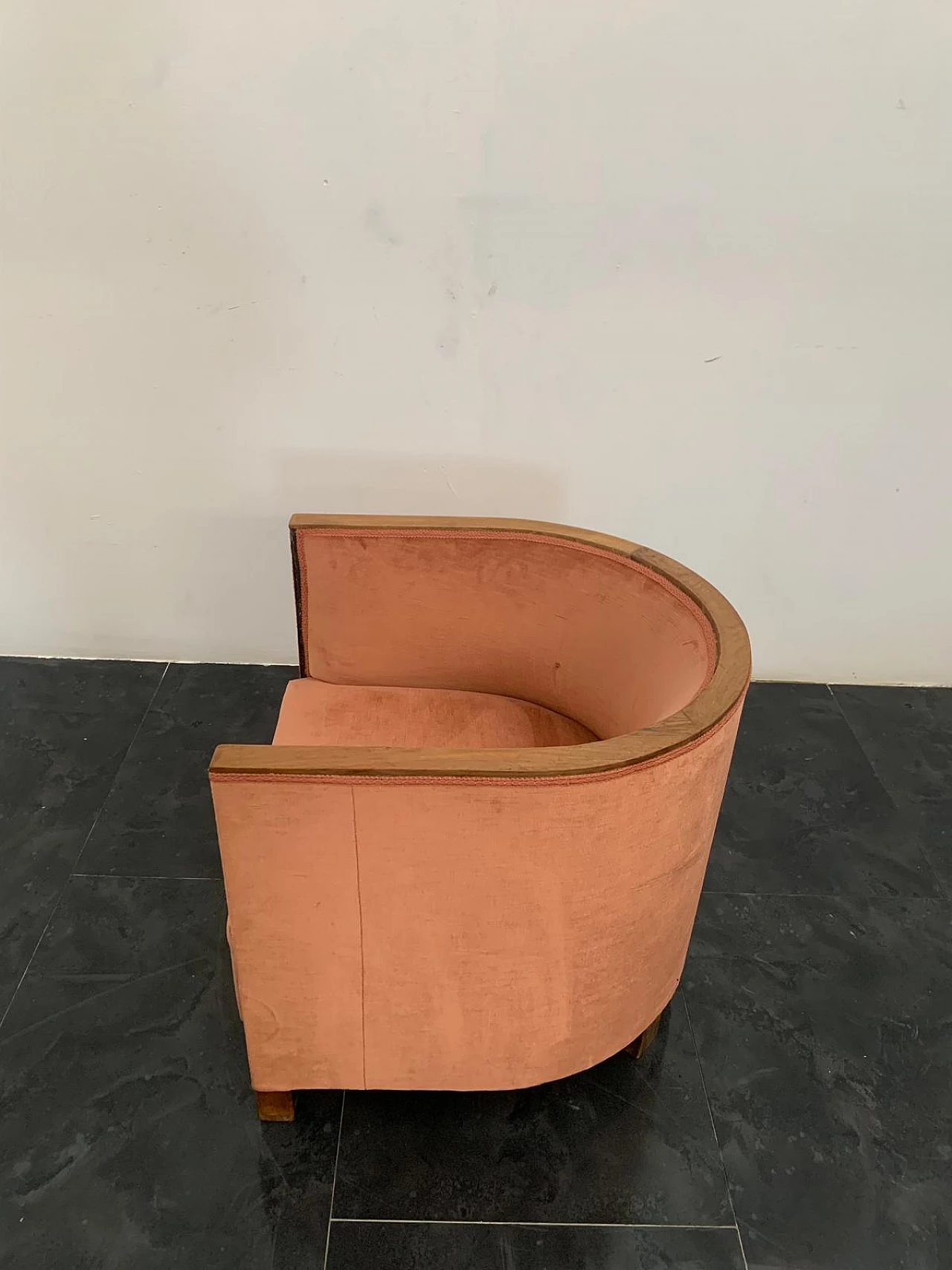 Walnut and thuja root armchair and pouf, 1930s 6