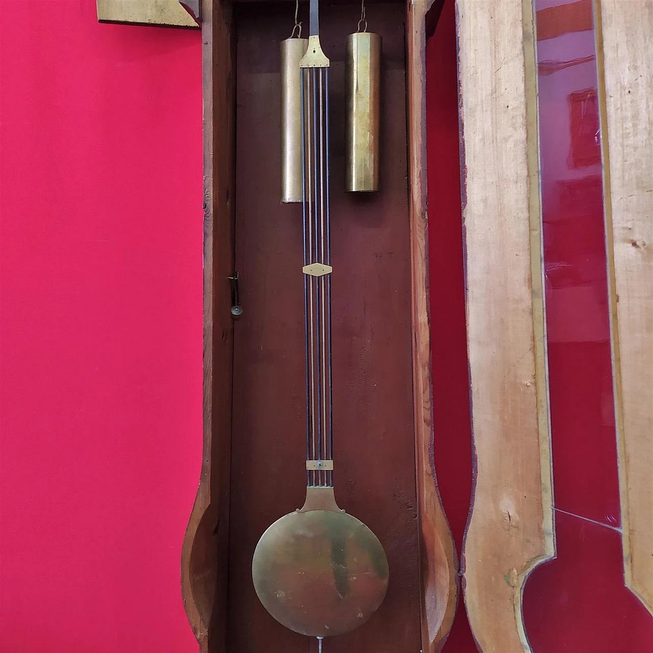 Red lacquered and painted spruce pendulum clock, mid-19th century 7