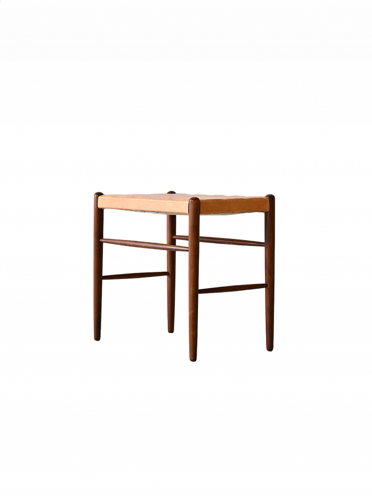 Wooden stool with imitation leather seat, 1960s 8