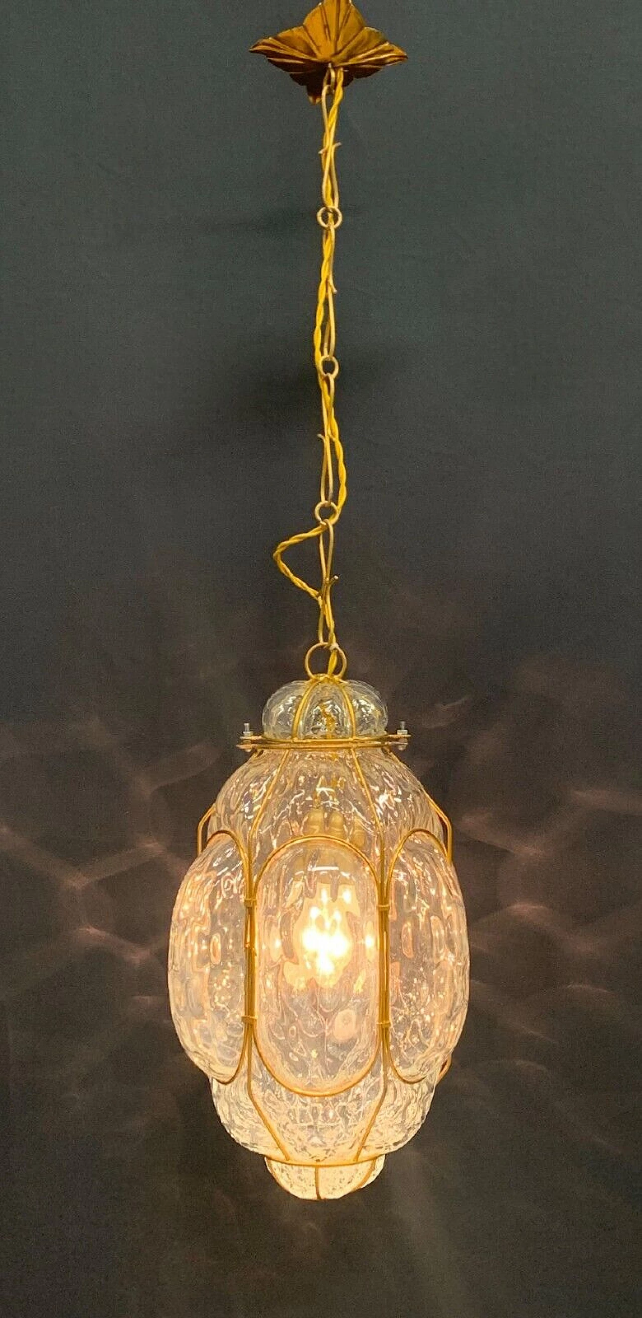 Lampada a lanterna in vetro e metallo attribuita a Seguso, anni '60 2