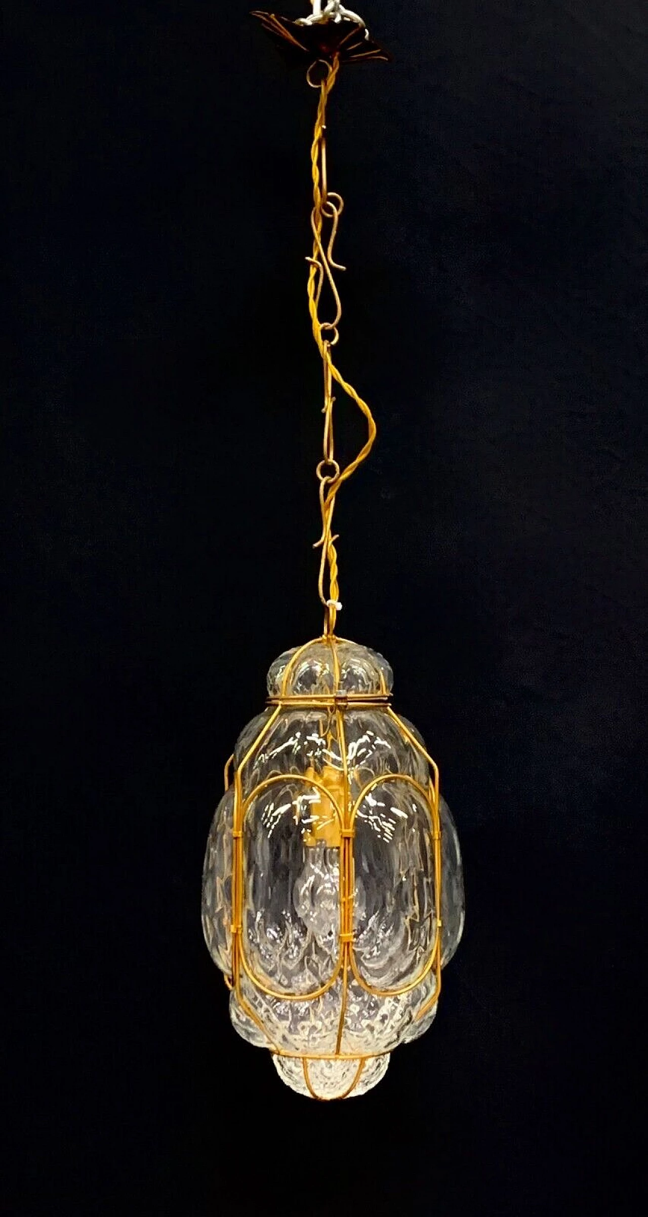 Glass and metal lantern lamp attributed to Seguso, 1960s 3