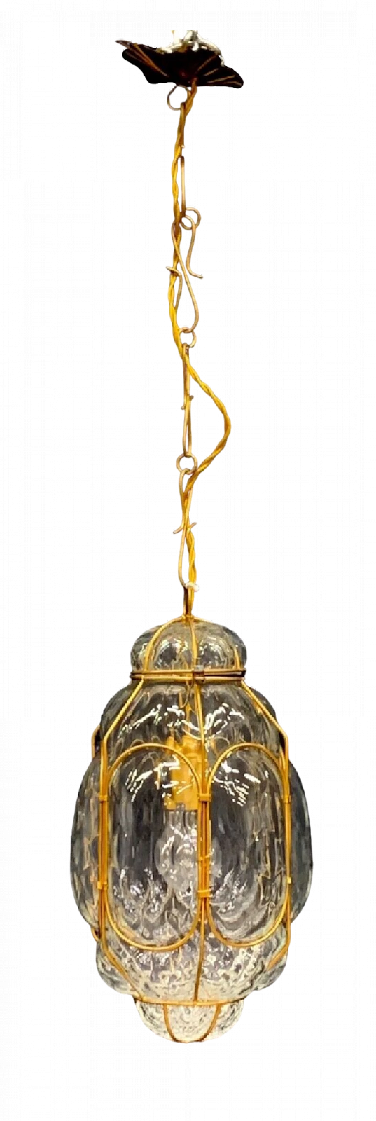 Glass and metal lantern lamp attributed to Seguso, 1960s 6