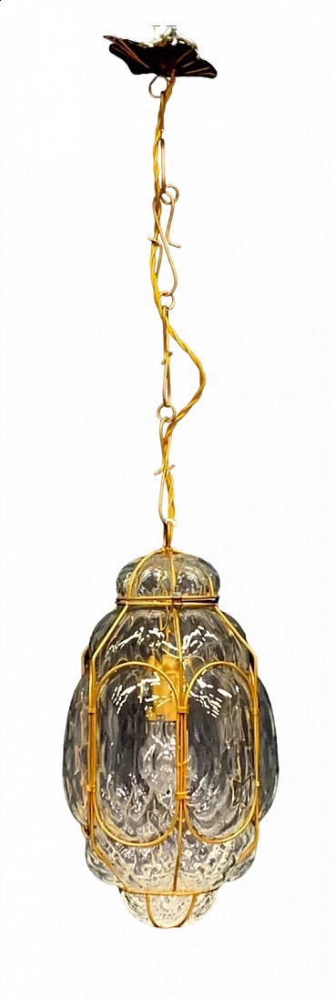 Lampada a lanterna in vetro e metallo attribuita a Seguso, anni '60