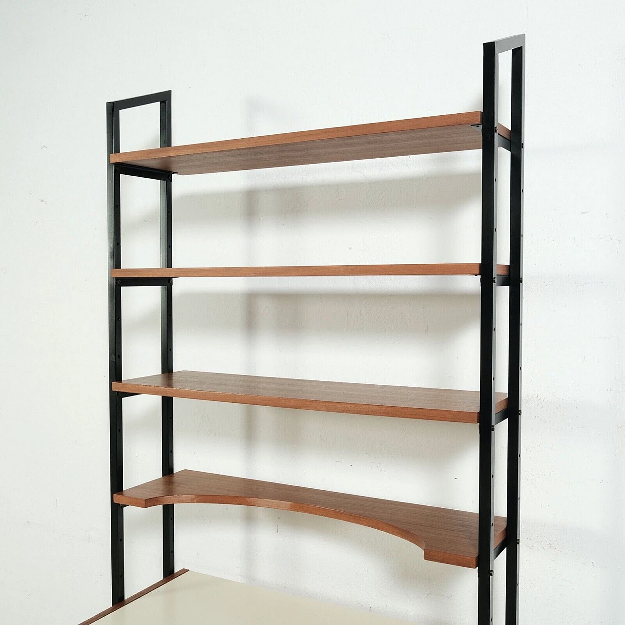 Libreria con scrittoio in ferro smaltato, legno e formica, anni '60 16