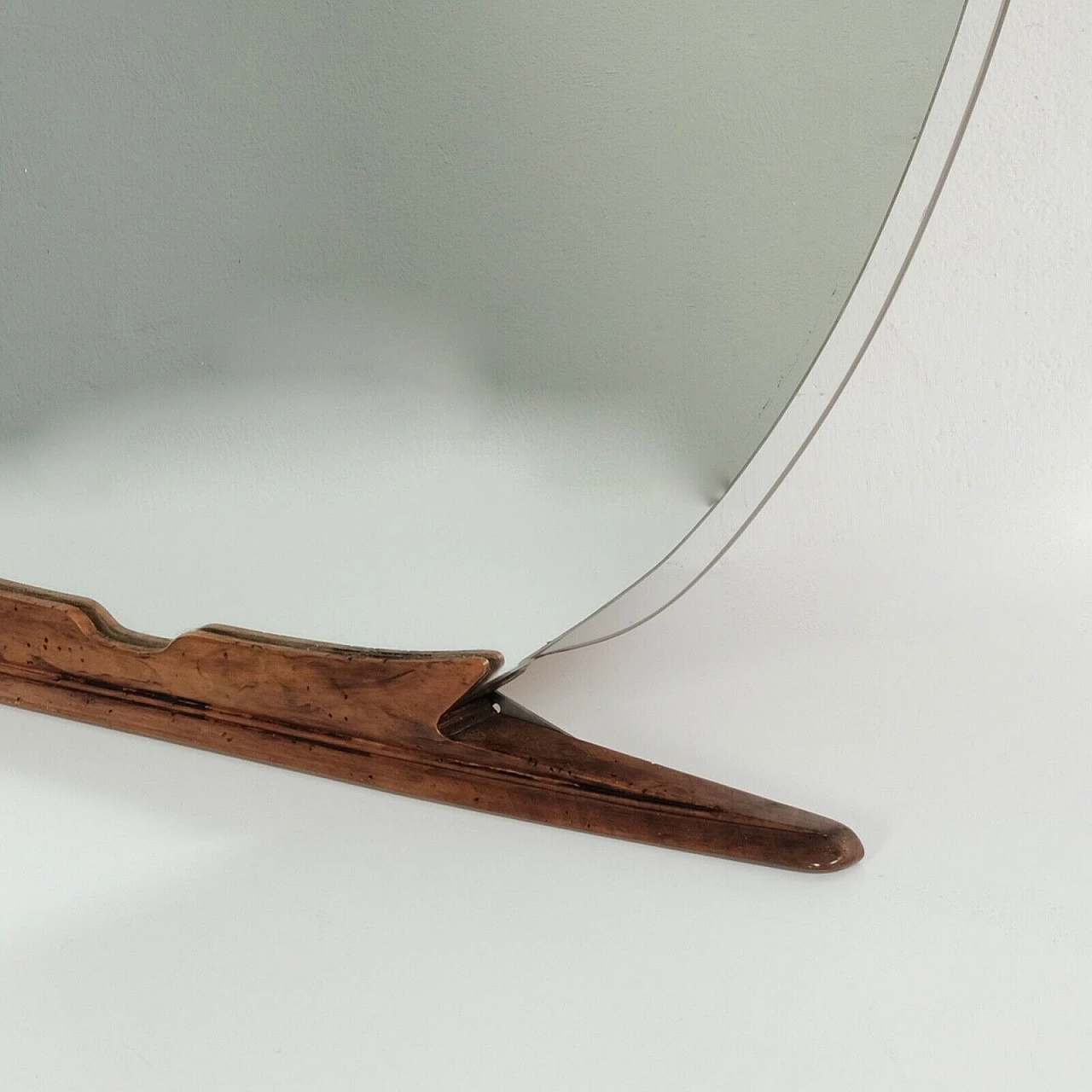 Mirror with wood base and brass detail, 1950s 4
