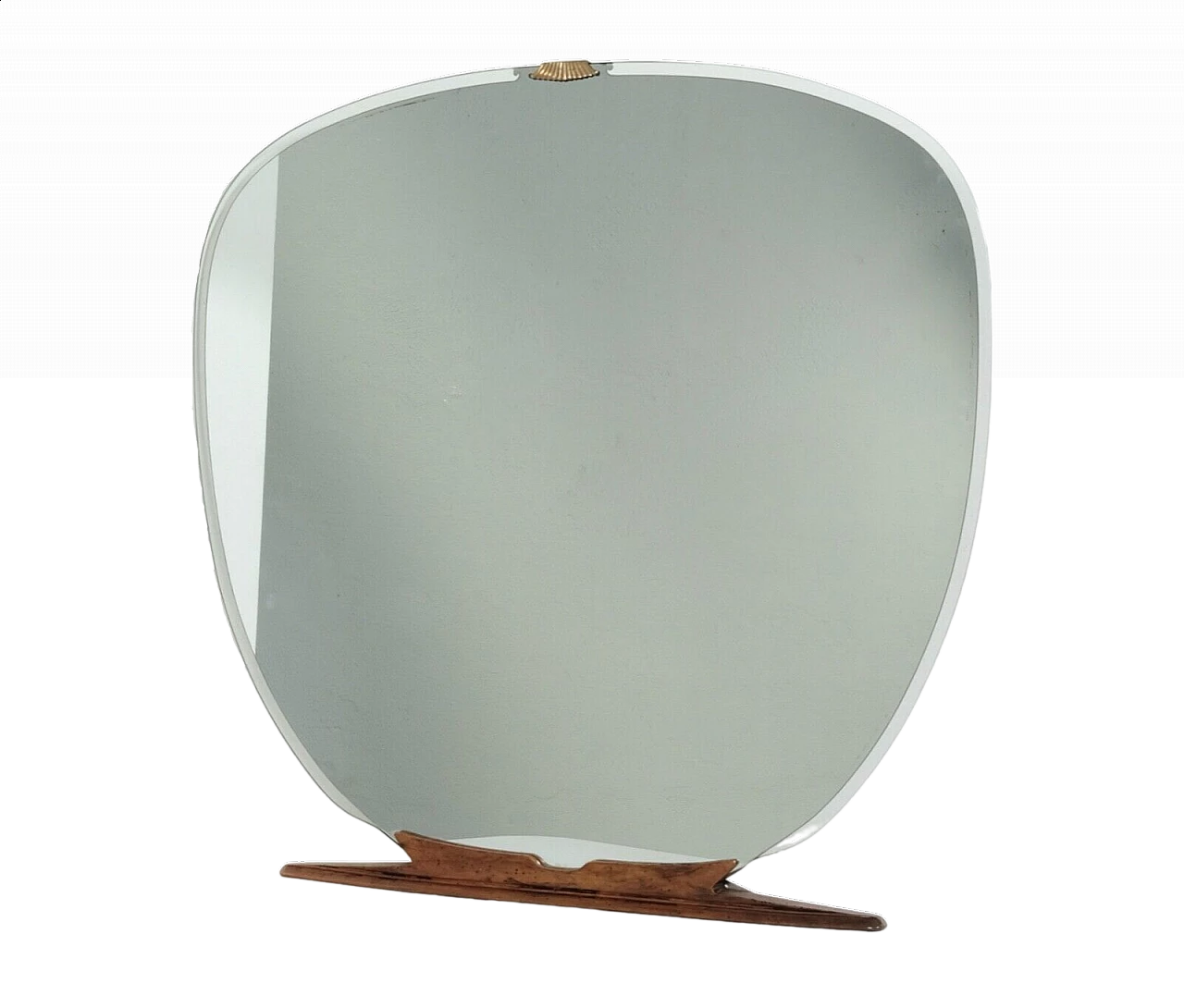 Specchio con base in legno e dettaglio in ottone, anni '50 14