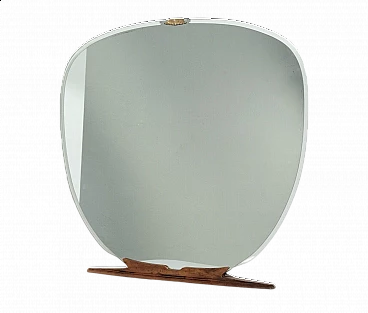 Specchio con base in legno e dettaglio in ottone, anni '50