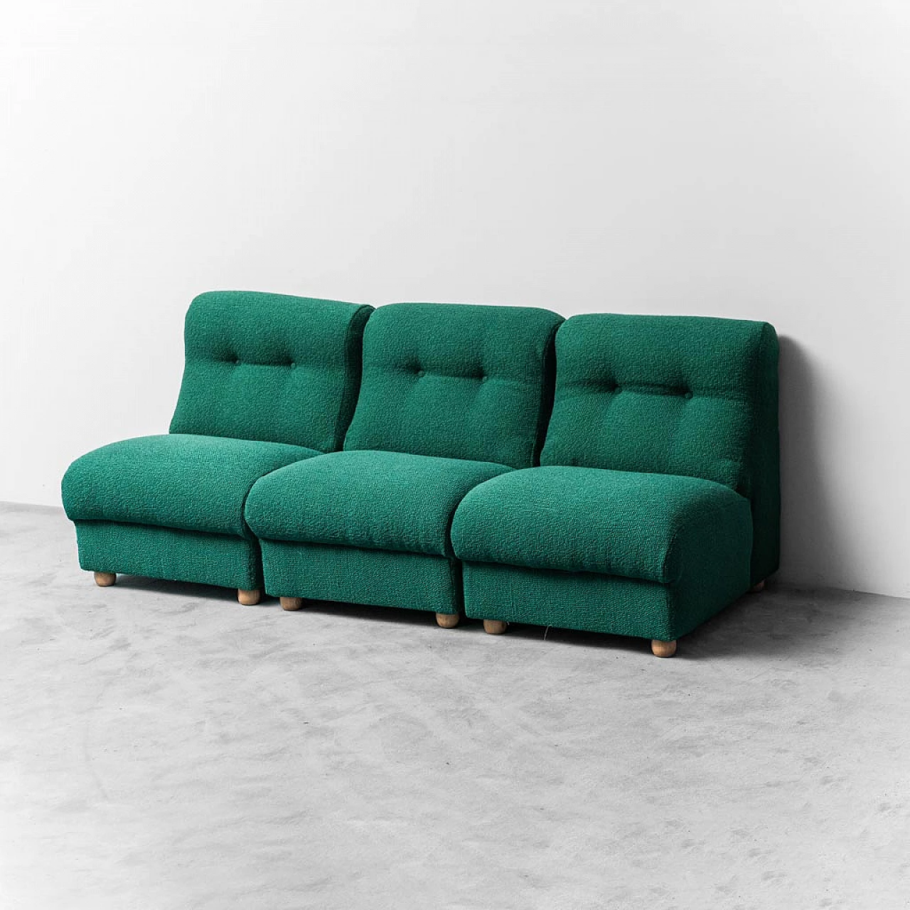 Modular three-seater sofa in green fabric, 1970s 1