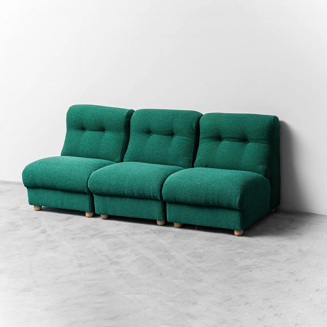Divano modulare a tre posti in tessuto verde, anni '70 1