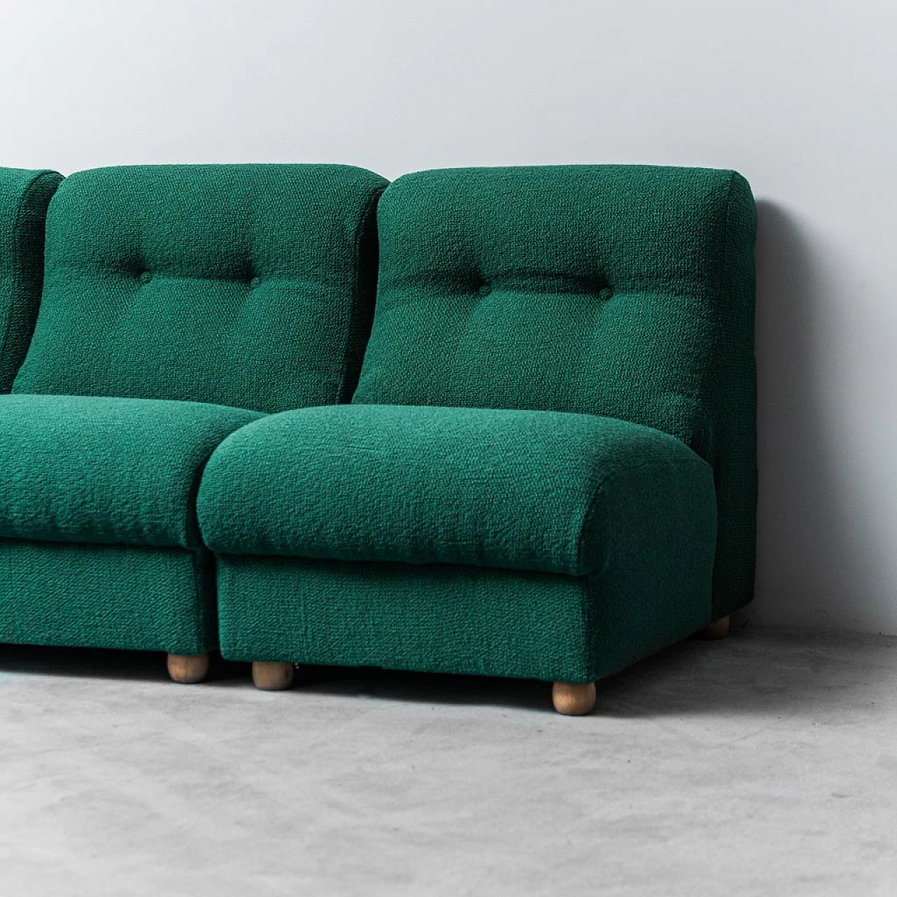 Modular three-seater sofa in green fabric, 1970s 11