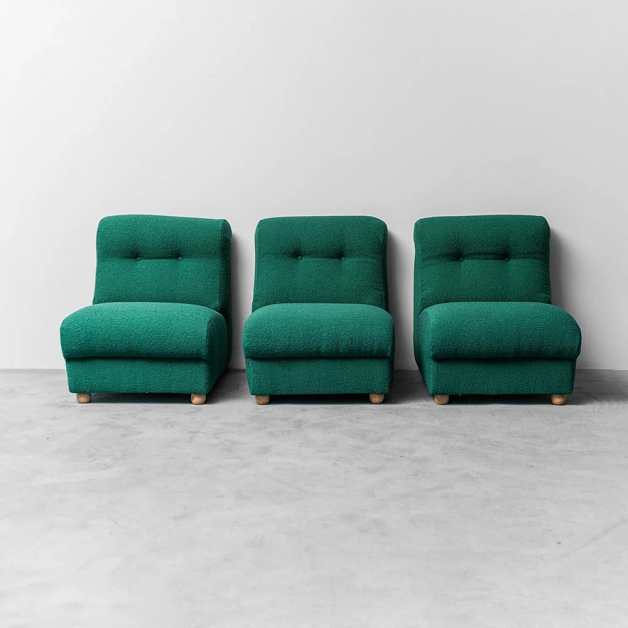 Modular three-seater sofa in green fabric, 1970s 12