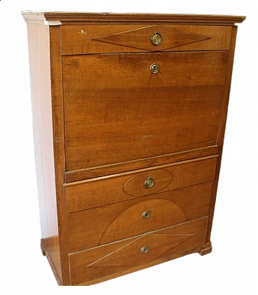 Secretaire in oak and maple burl, early 20th century
