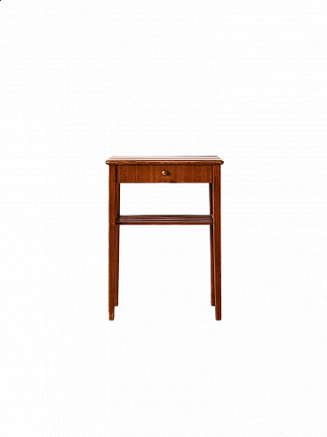 Mahogany bedside table with drawer and golden metal knob, 1960s