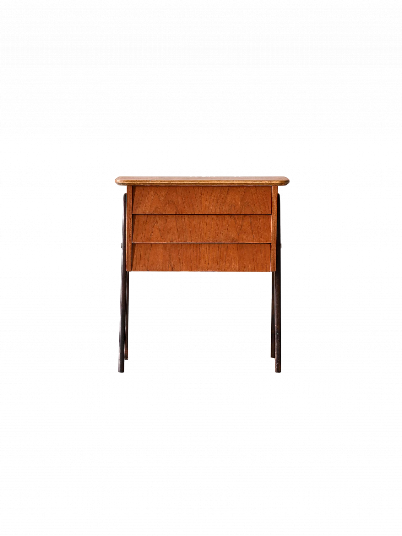 Teak bedside table with three drawers and painted legs, 1960s 13
