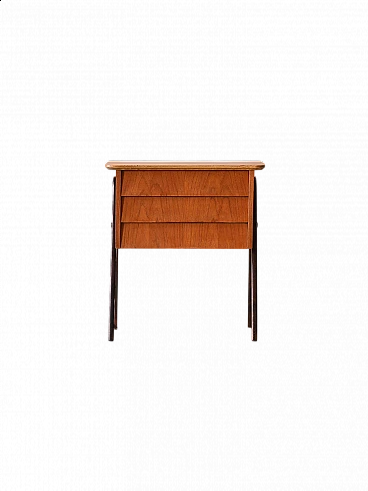 Teak bedside table with three drawers and painted legs, 1960s