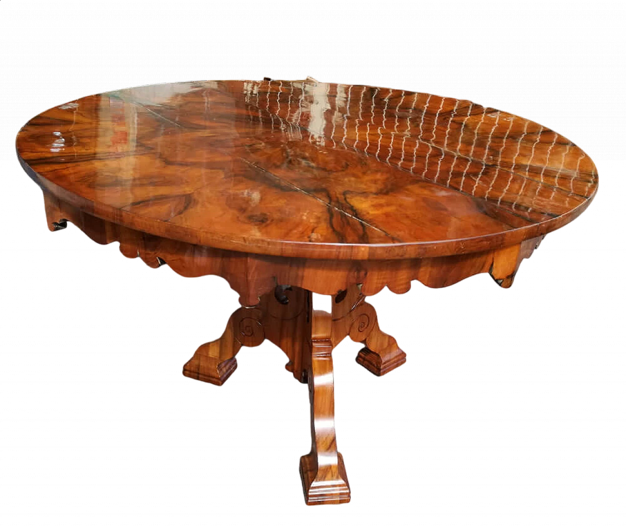 Biedermeier walnut and burl walnut table, 19th century 5