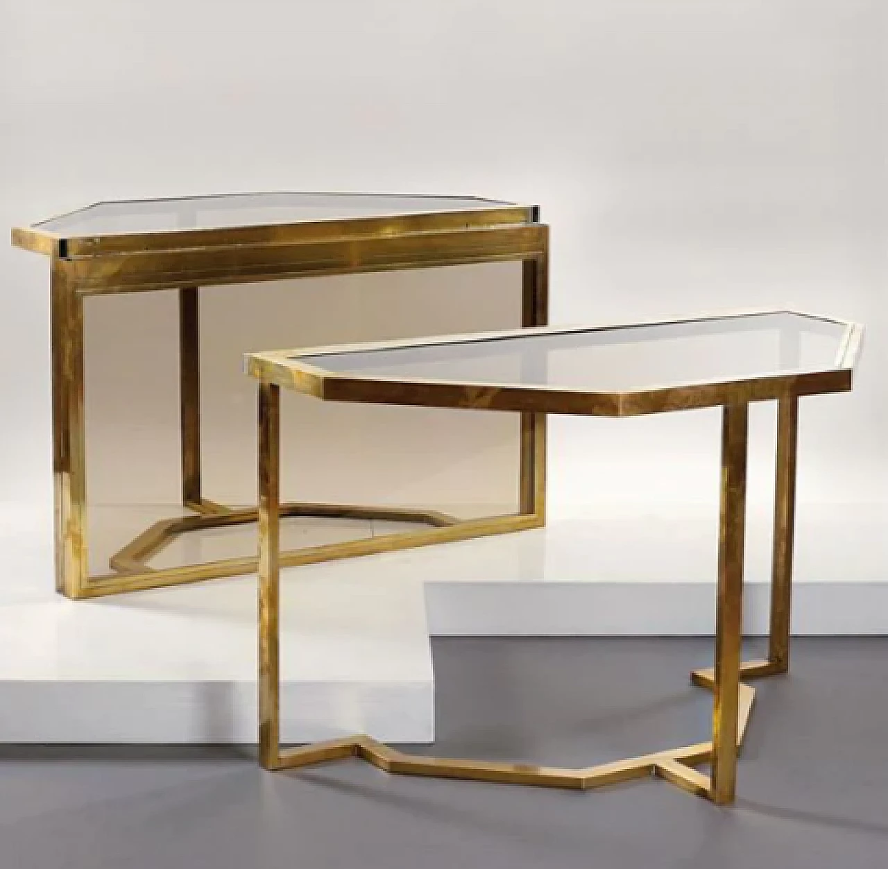 Octagonal brass and glass table attributed to Romeo Rega, 1970s 2