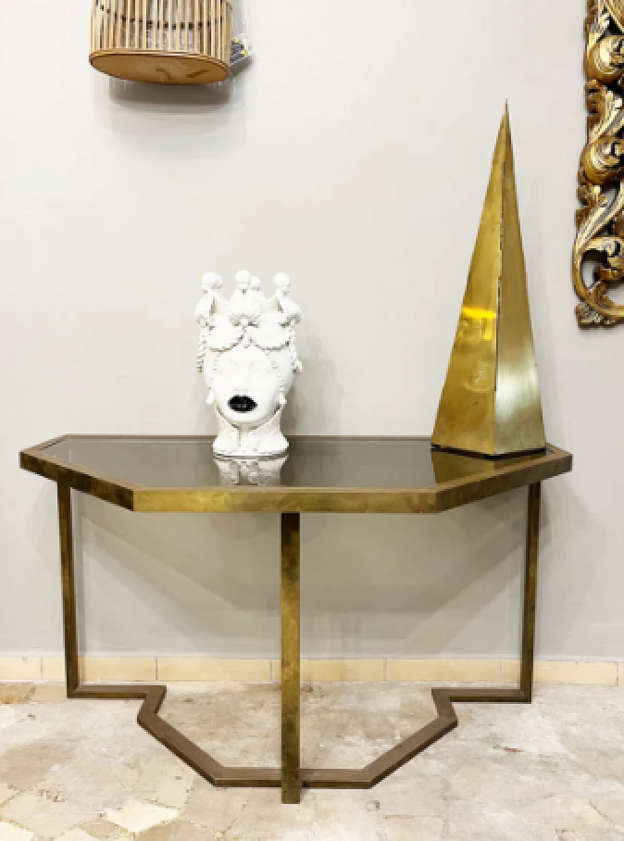 Octagonal brass and glass table attributed to Romeo Rega, 1970s 3