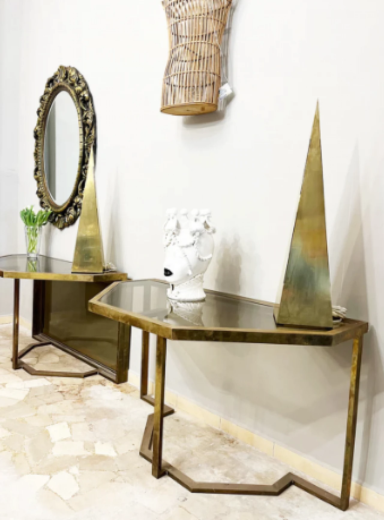 Octagonal brass and glass table attributed to Romeo Rega, 1970s 5