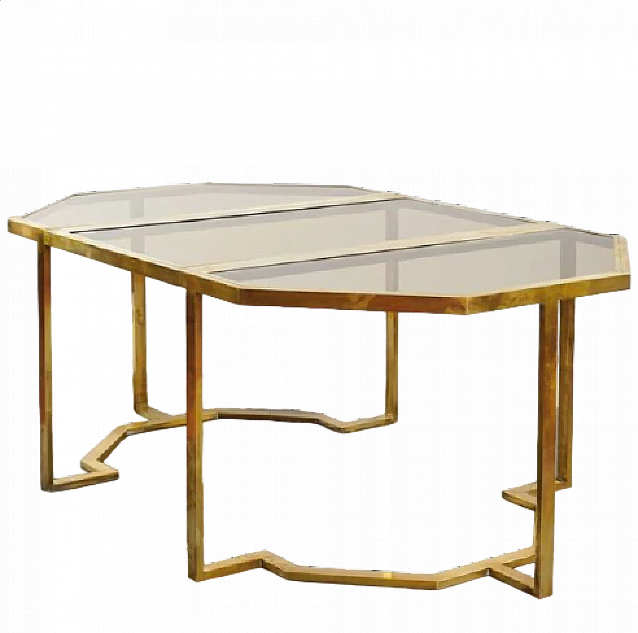 Octagonal brass and glass table attributed to Romeo Rega, 1970s 8