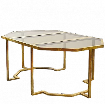 Octagonal brass and glass table attributed to Romeo Rega, 1970s