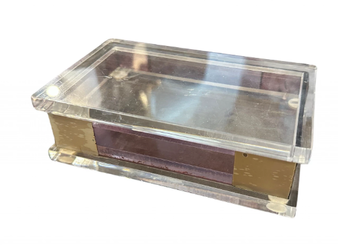 Transparent and pink lucite box with silver details, 1980s 1
