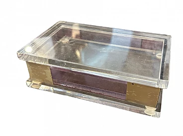 Transparent and pink lucite box with silver details, 1980s