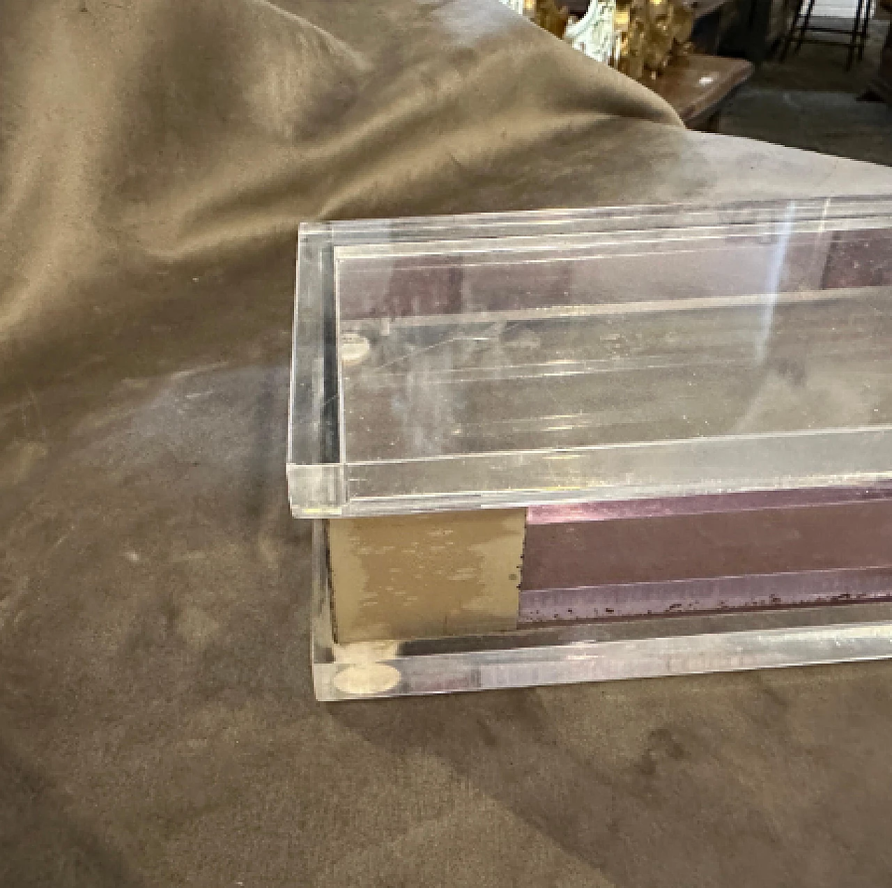 Transparent and pink lucite box with silver details, 1980s 8