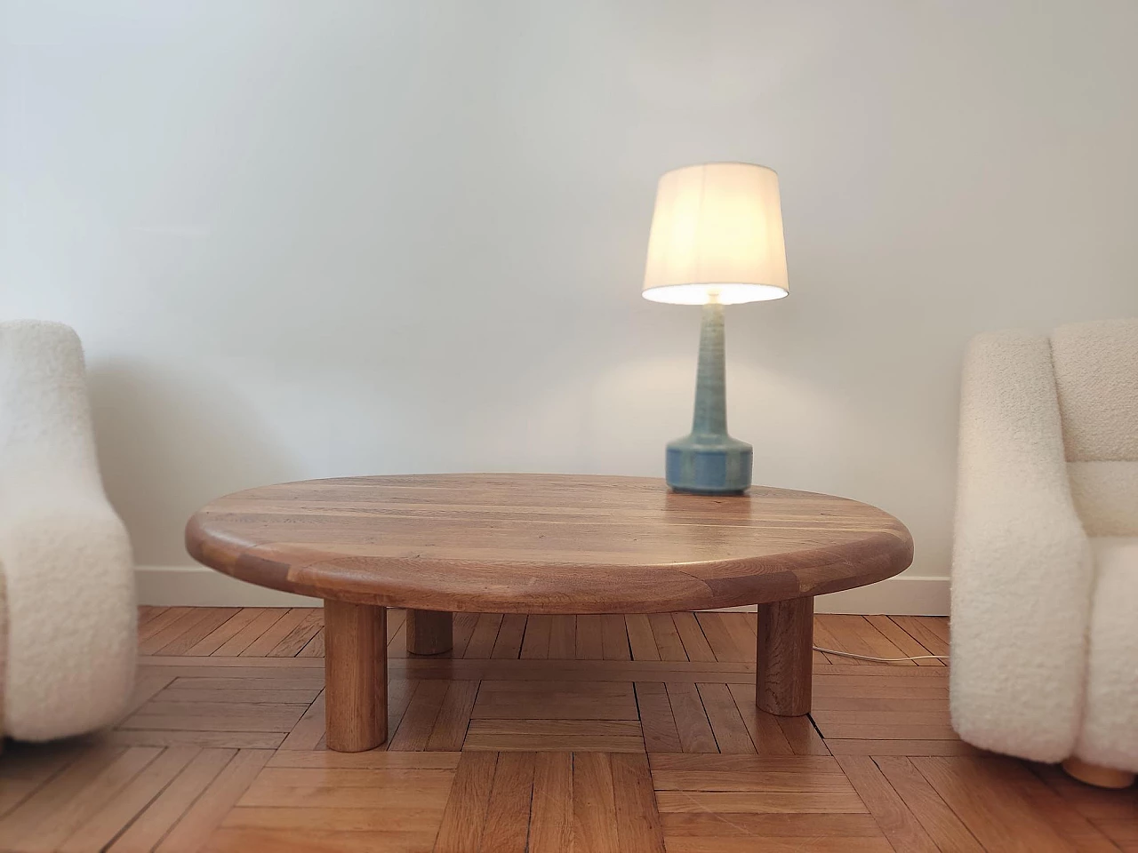Oval tripod solid wood coffee table, 1960s 2