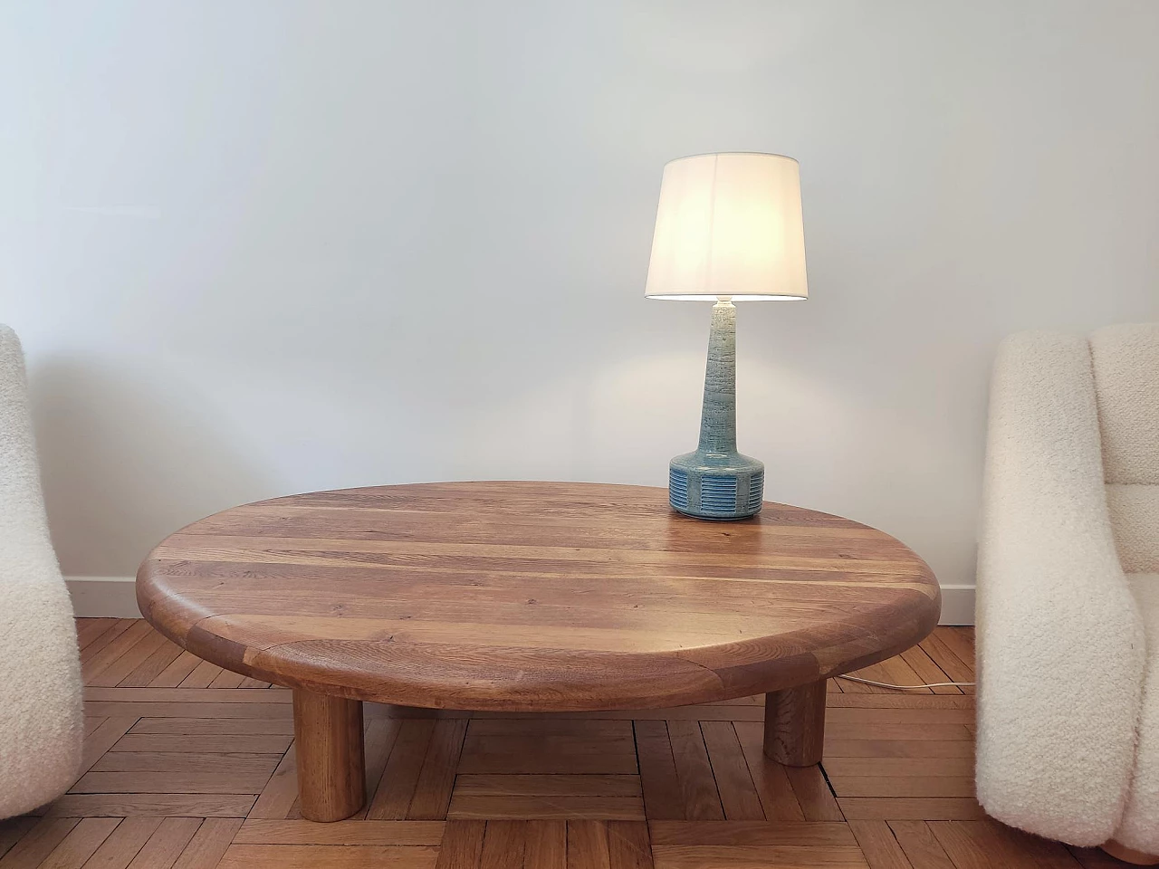 Oval tripod solid wood coffee table, 1960s 3