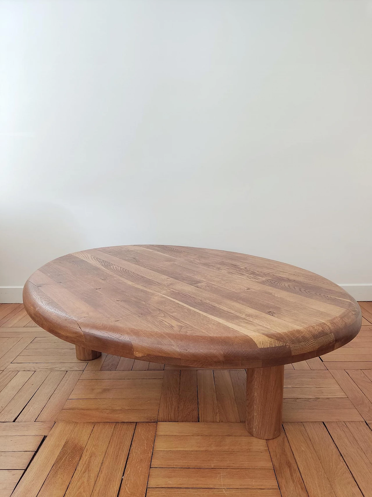 Oval tripod solid wood coffee table, 1960s 4