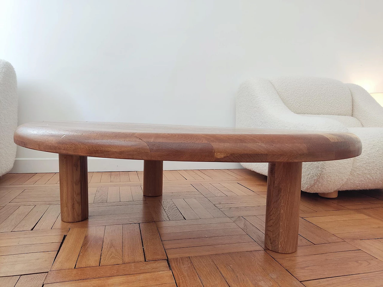 Tavolino ovale treppiede in legno massello, anni '60 8