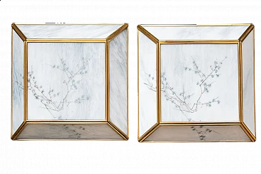 Coppia di Plafoniere in vetro soffiato ed ottone, anni '50